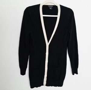 Cashmere Lord & Taylor Ivory Black Quiet Luxury Women's Cardigan Sweater Size L